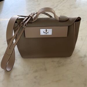 Structured Taupe Leather Top-Handle Satchel